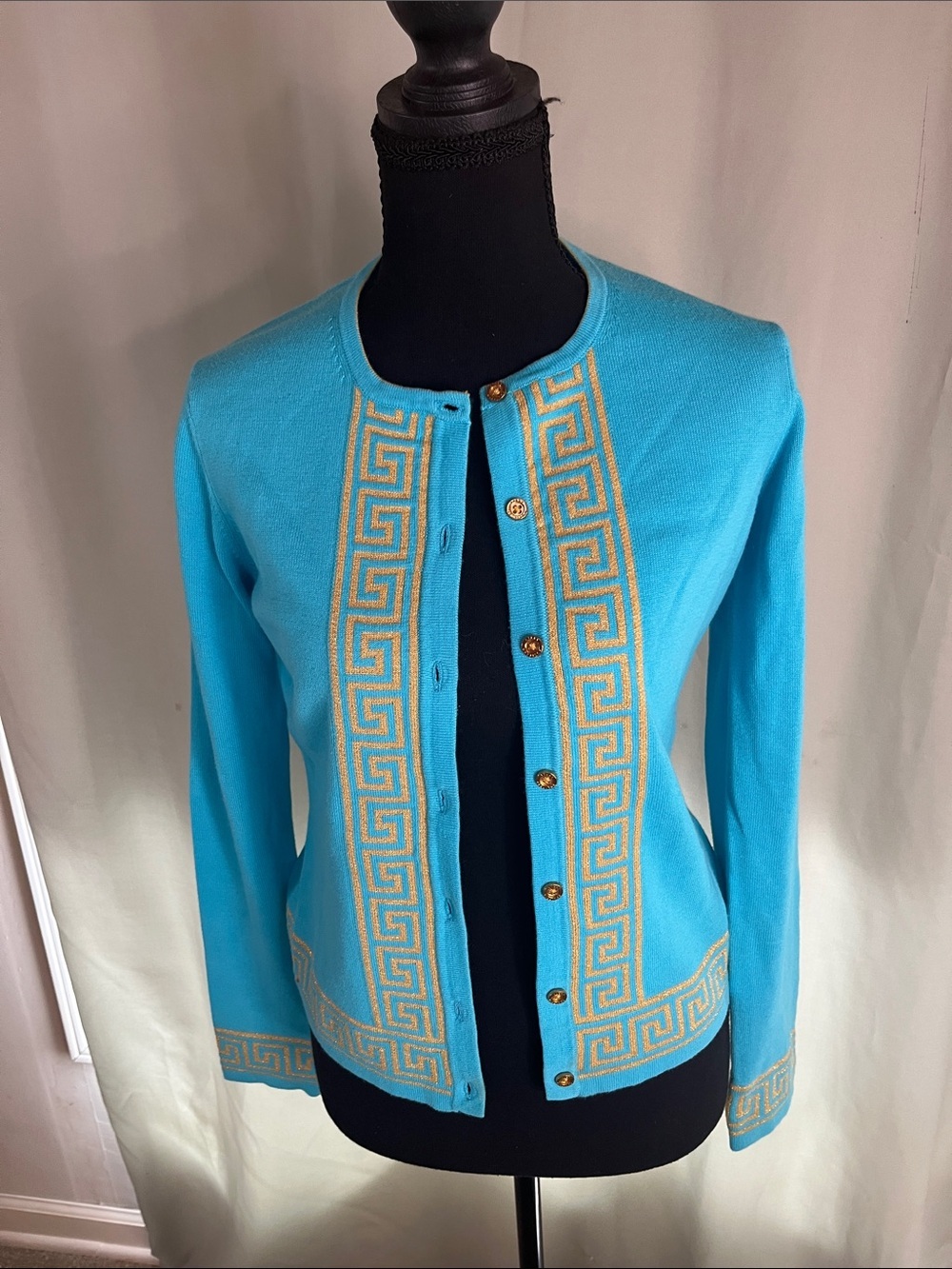 Lilly Pulitzer Turquoise Cardigan with Gold Trim